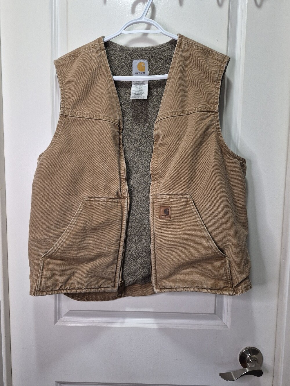 Carhartt V26 CML Sandstone Duck Sherpa Lined Vest Mens Large  Brown Workwear